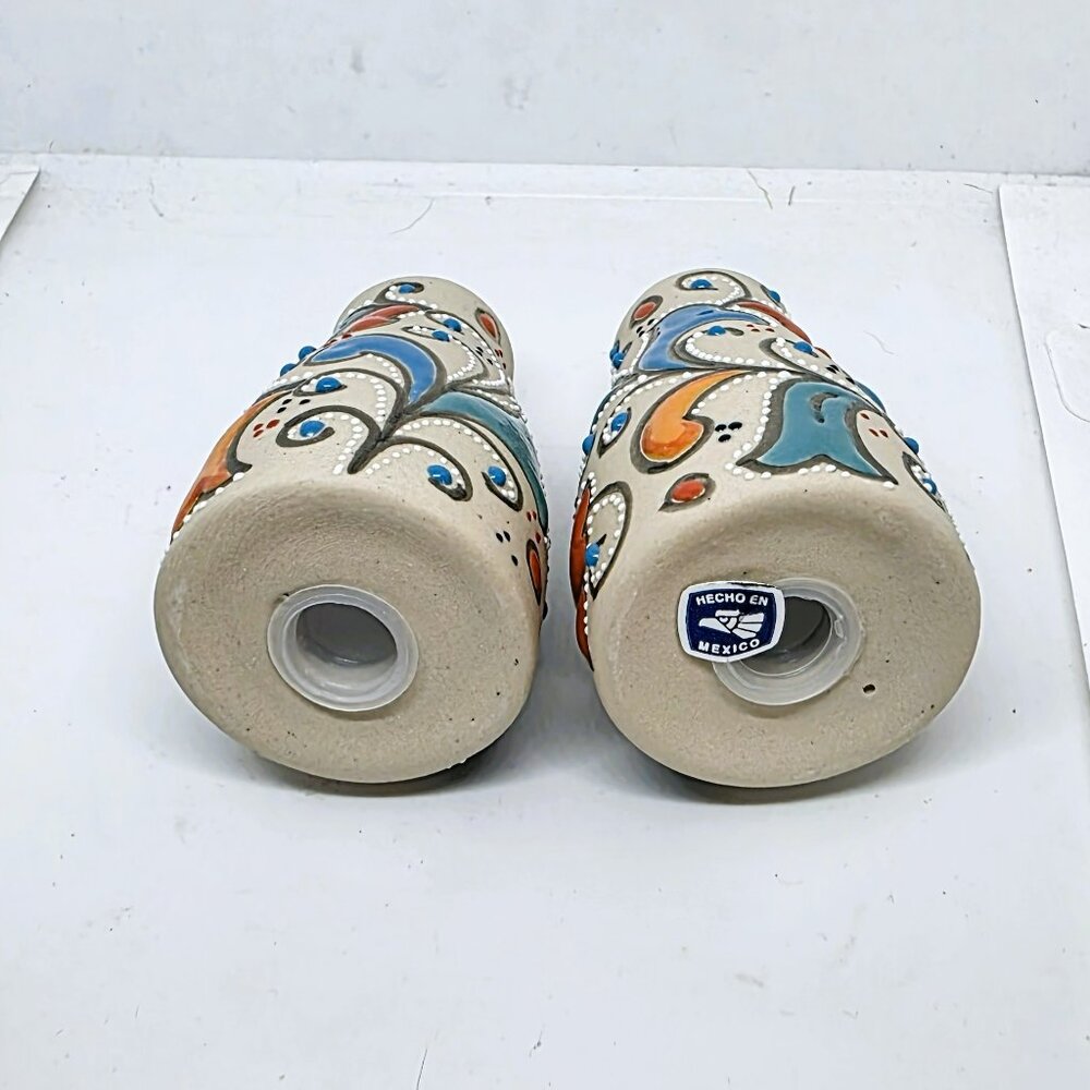 Talavera Blue and Orange Salt and Pepper Shakers Pebbled Made in Mexico - NEW - Picture 3 of 3